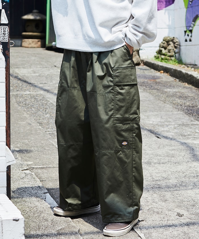 디키즈 Dickies 별주 와이드 실루엣 더블 니 이지 카고 팬츠 블랙 올리브 - 상세 이미지 4