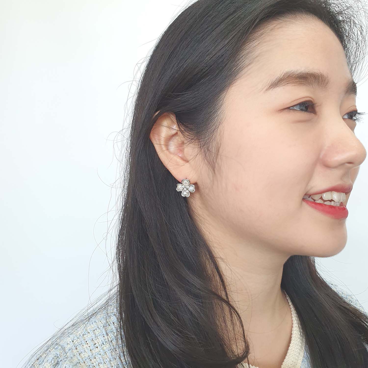 야랑쥬얼리 천연 담수진주 Clover 큐빅 귀걸이 - 상세 이미지 3
