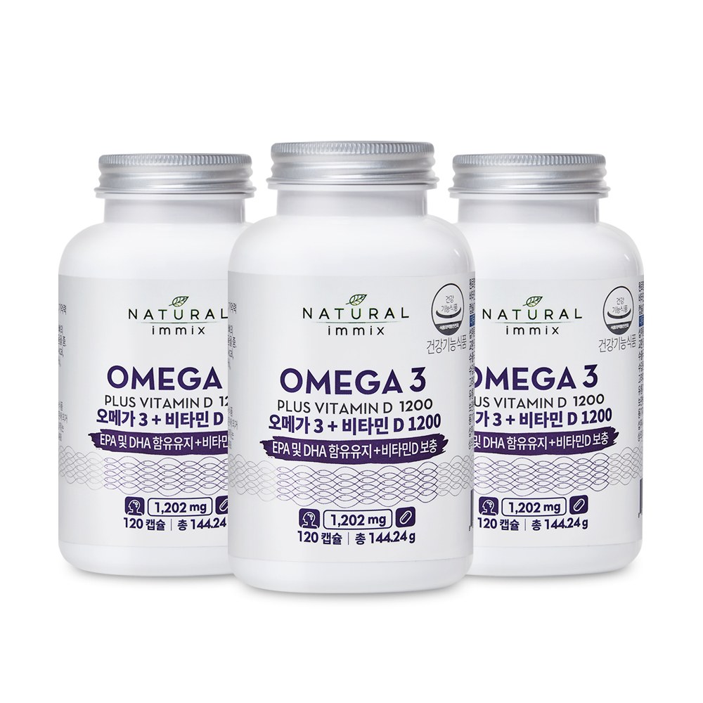 고함량 오메가3 비타민D 1200mg (4개월분) 오메가3 효능 지방산 120캡슐, 3개