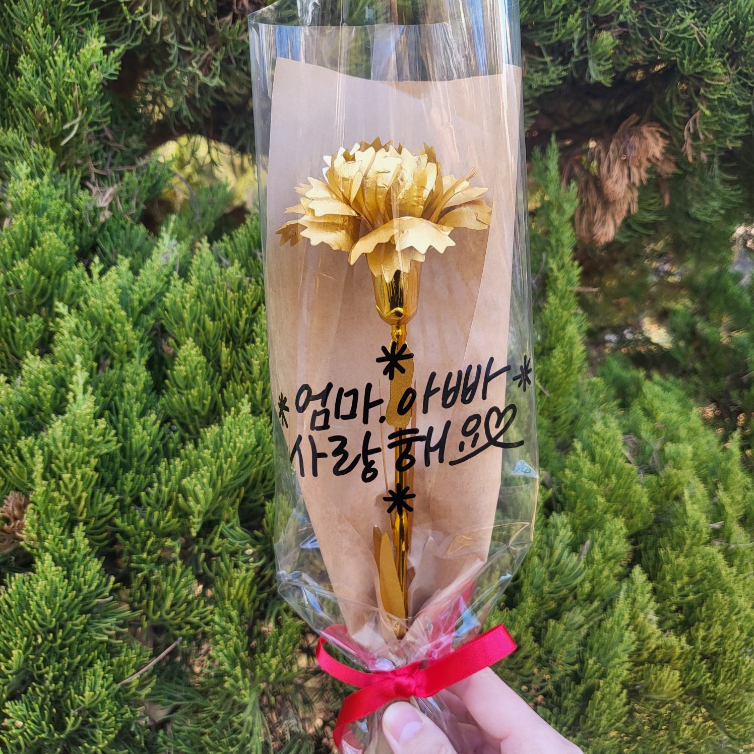 금꽃 금 골드 카네이션 어버이날 스승의날 기념일 한송이 레터링 카네이션 꽃 선물 꽃다발