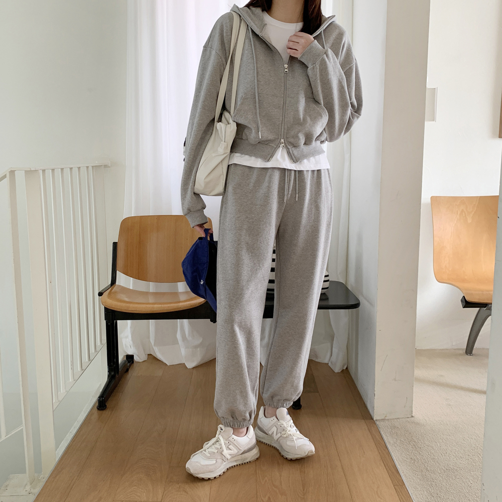 하이웨스트 투웨이 코튼 여성 조거팬츠 세미 밴딩 와이드팬츠 여자 트레이닝 통바지 봄바지 - 상세 이미지 2