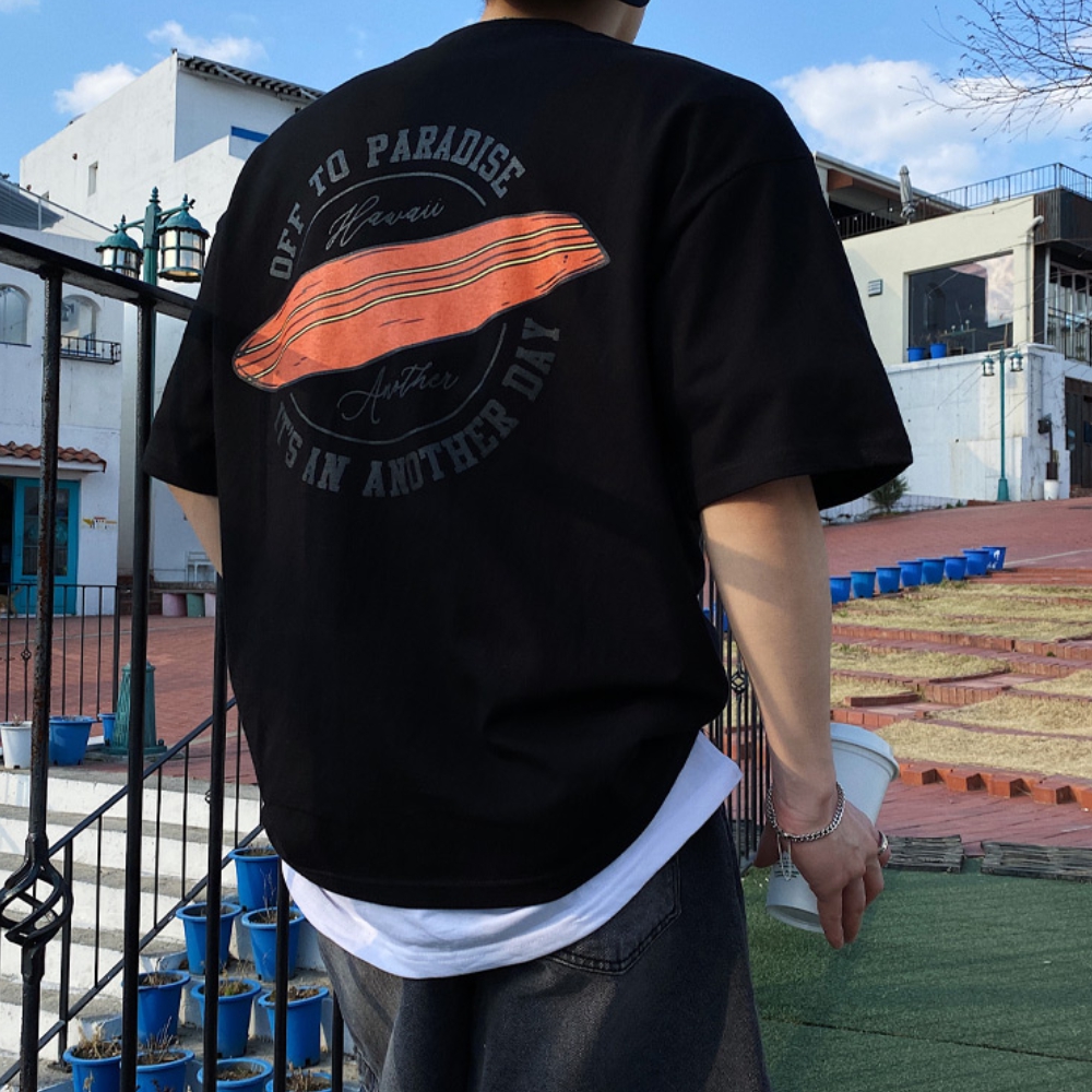 남자 하와이 보드 오버핏 프린팅 반팔 티셔츠 95-110 - 메인 이미지