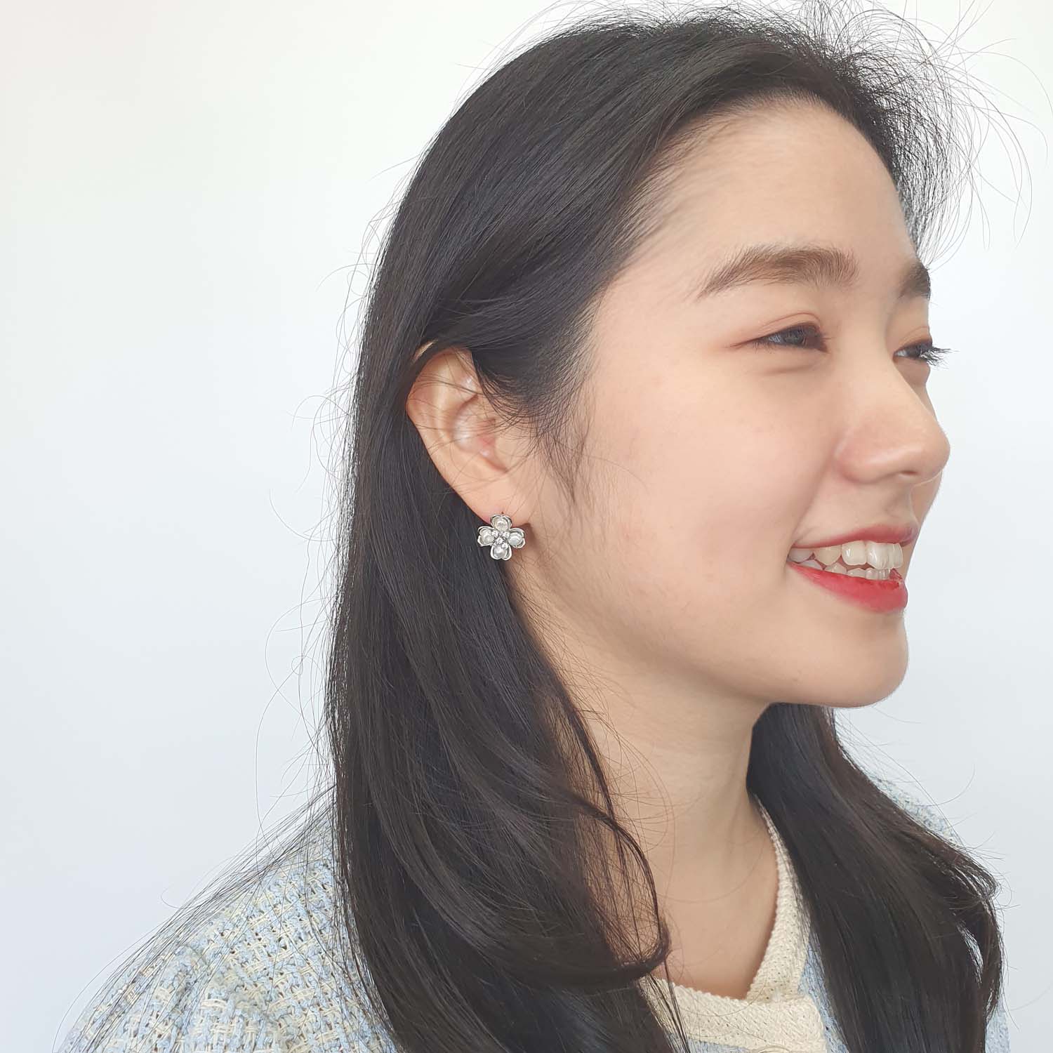 야랑쥬얼리 천연 담수진주 Clover 큐빅 귀걸이 - 상세 이미지 4