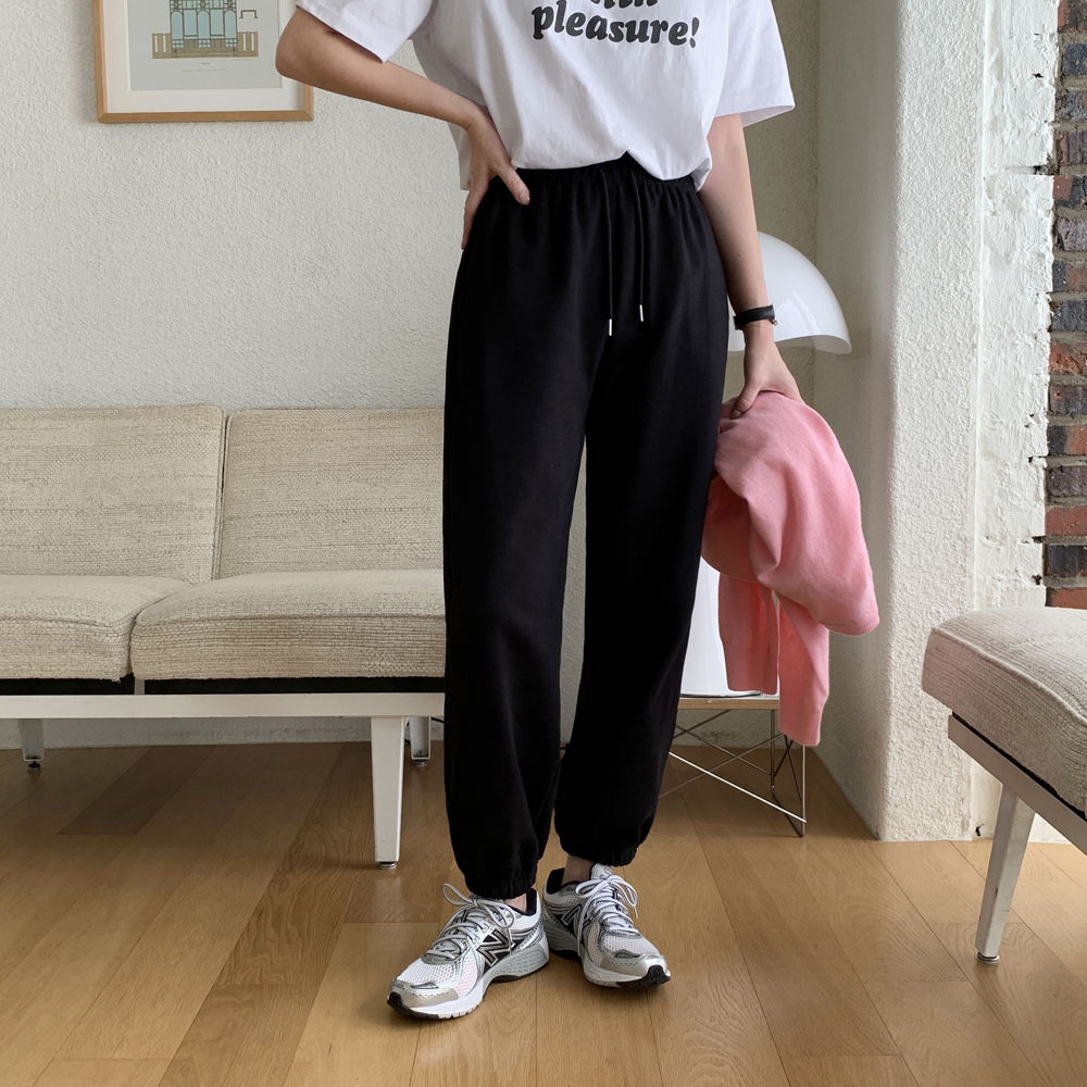 하이웨스트 투웨이 코튼 여성 조거팬츠 세미 밴딩 와이드팬츠 여자 트레이닝 통바지 봄바지 - 상세 이미지 5