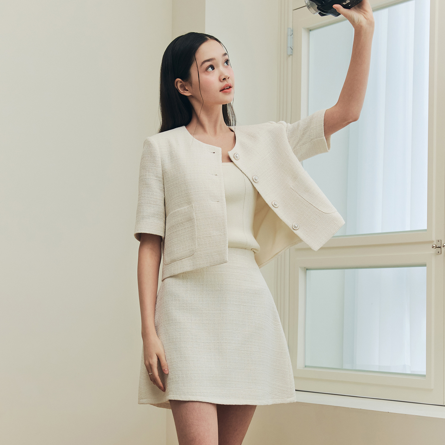 [제로스트릿]소프트 틴셀 트위드 스커트 SOFT TINSEL TWEED SKIRT / IVORY - 상세 이미지 2