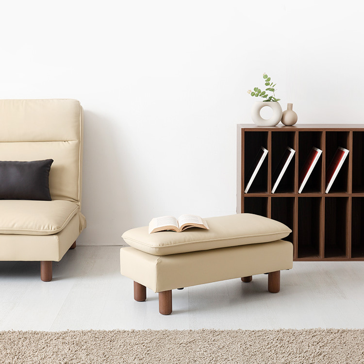 텐제르 2인 리클라이너 좌식소파 + 좌식스툴 베이지 세트