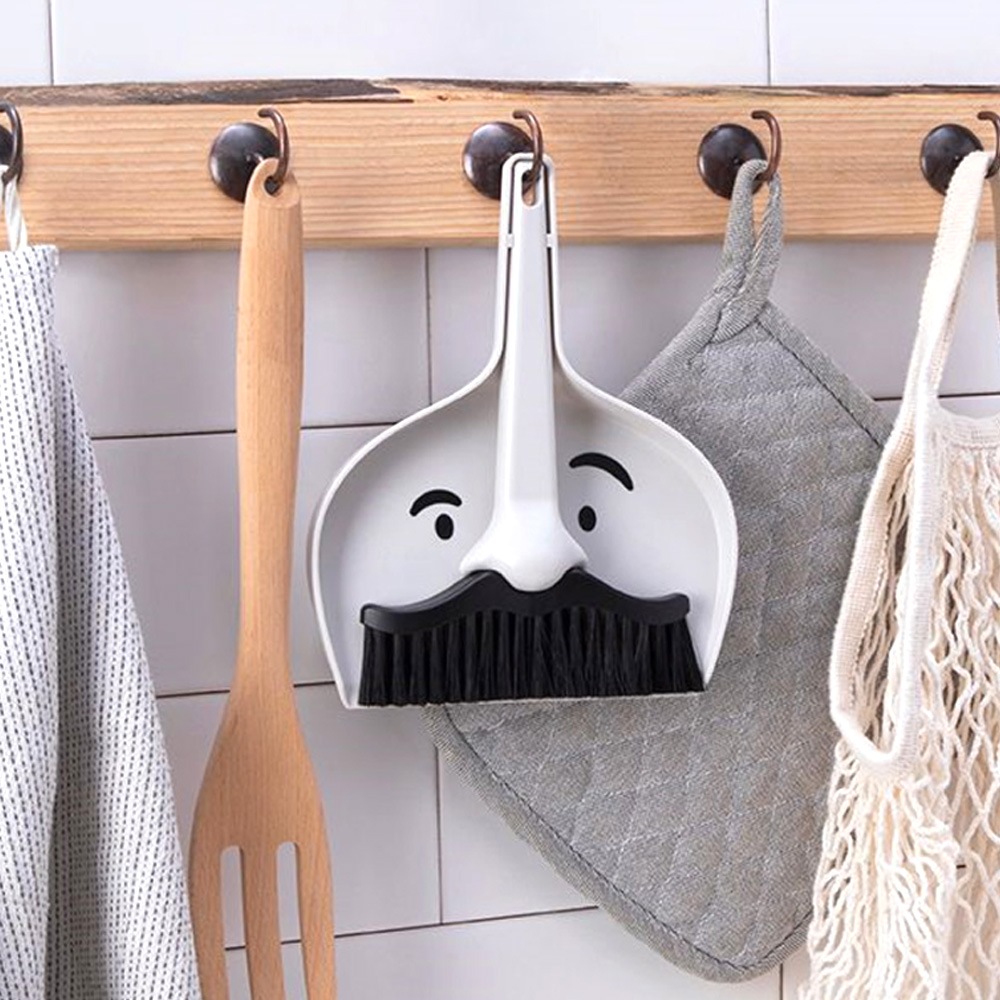 미스터 콧수염 미니 빗자루 쓰레받기 세트 책상 빗자루 세트 - 상품 이미지