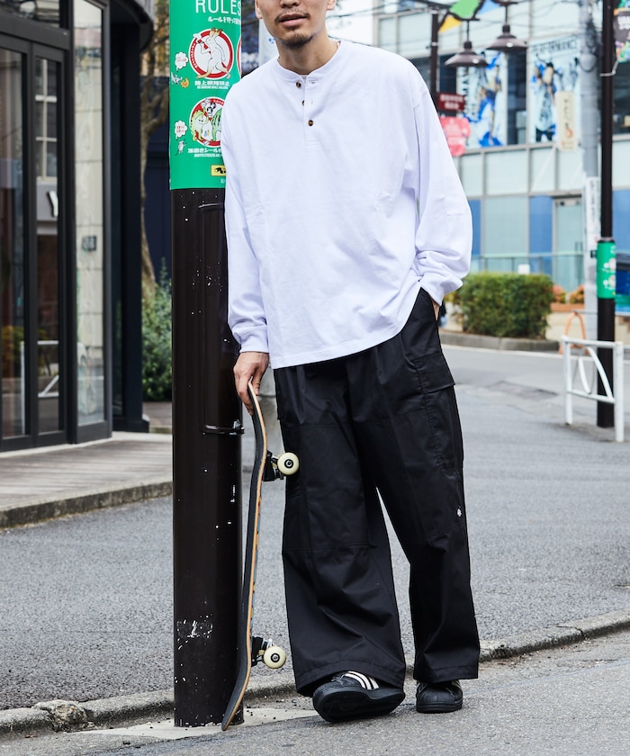 디키즈 Dickies 별주 와이드 실루엣 더블 니 이지 카고 팬츠 블랙 올리브 - 상세 이미지 2