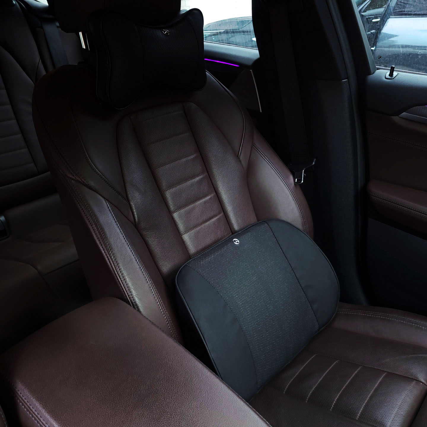자동차 차량용 소가죽 메모리폼 허리 등받이 쿠션 벤츠 BMW 제네시스 - 상세 이미지 5
