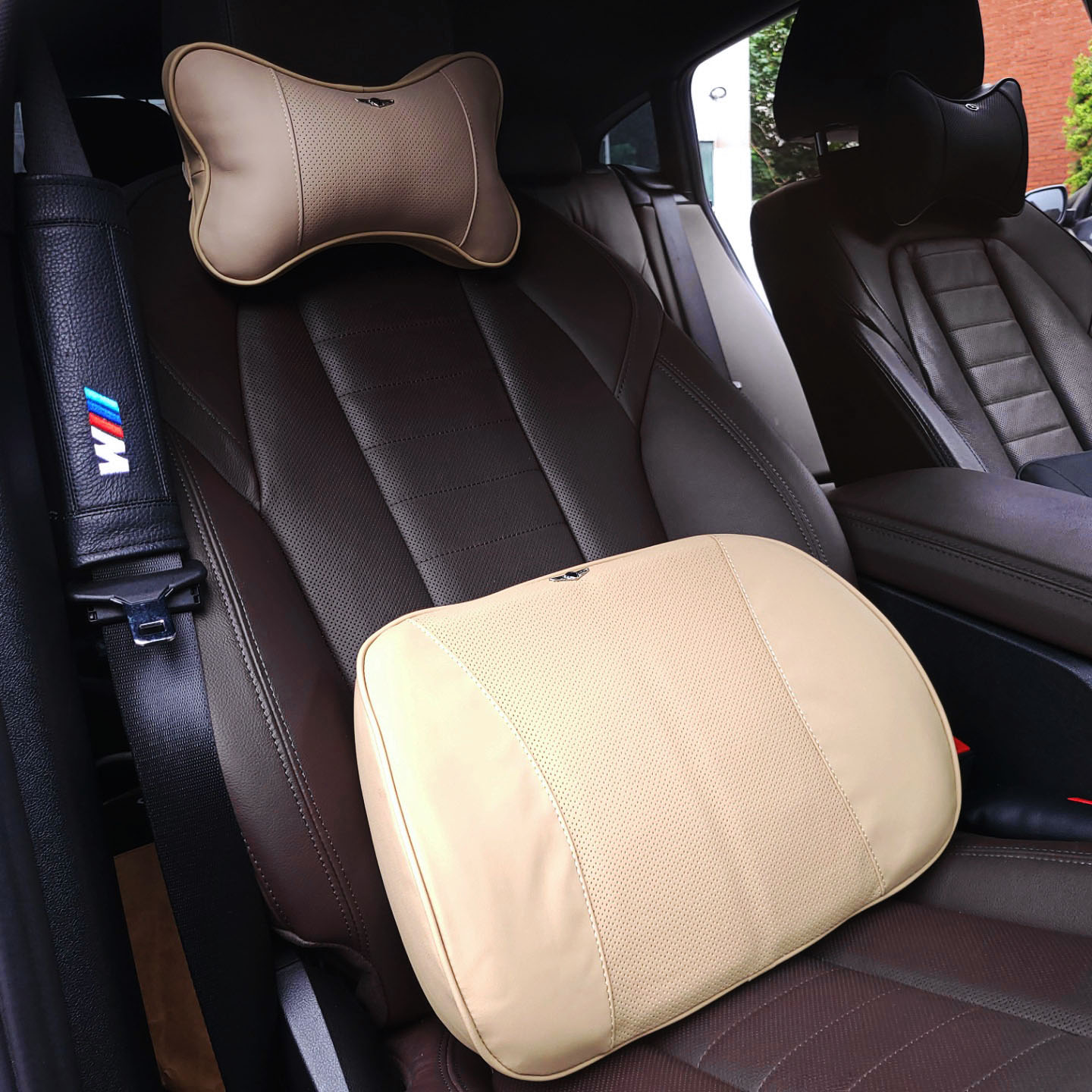 자동차 차량용 소가죽 메모리폼 허리 등받이 쿠션 벤츠 BMW 제네시스 - 상세 이미지 3