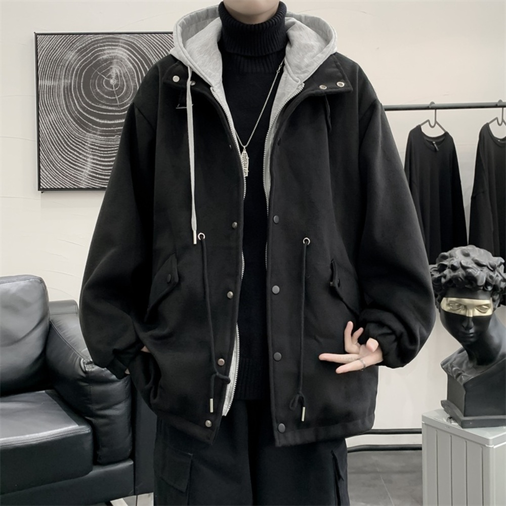 남자 모직 자켓 점퍼 후드 심플 캐주얼 데일리 학생 루즈핏 3컬러 3XL - 상품 이미지