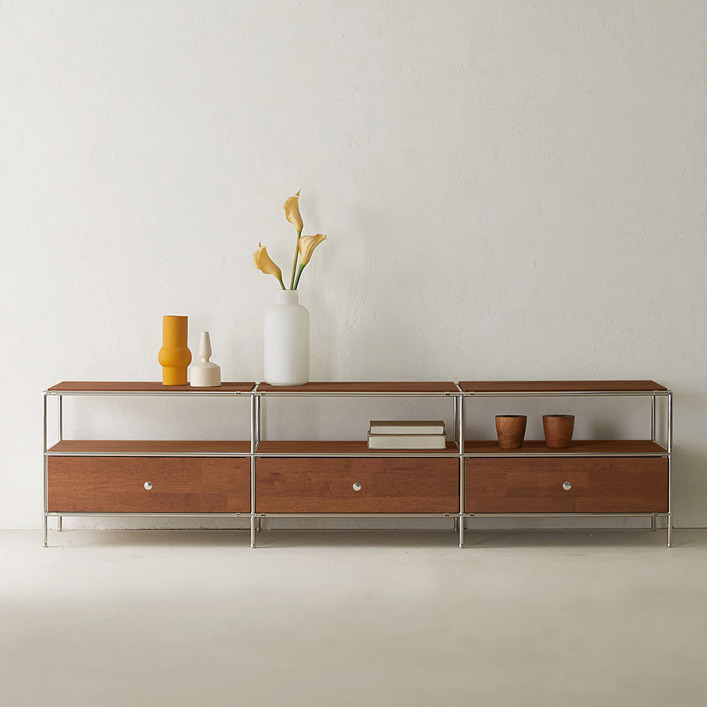 이노센트 스틸라 원목 미드센츄리 모듈 거실장 2000 낮은 선반형 i104187, 월넛