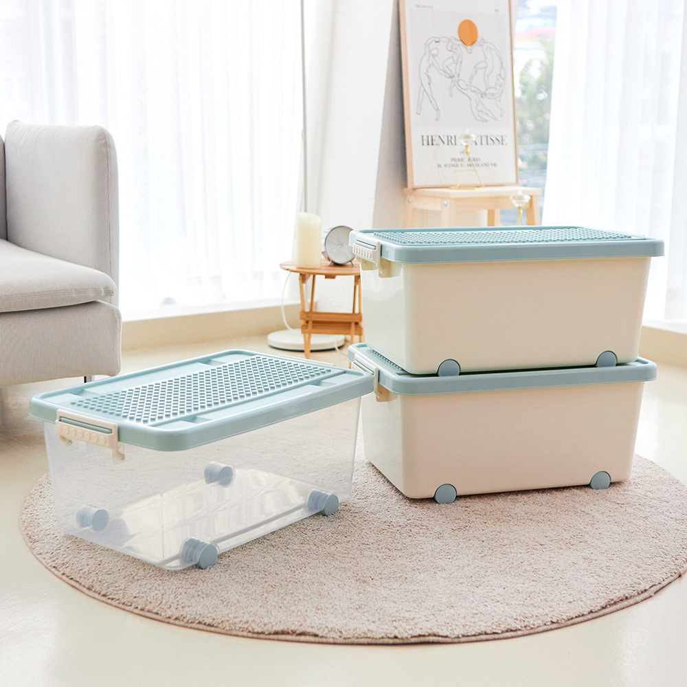 민티아 장난감 정리함 35L 대용량 듀플로 호환 뚜껑 블럭판 수납 보관함