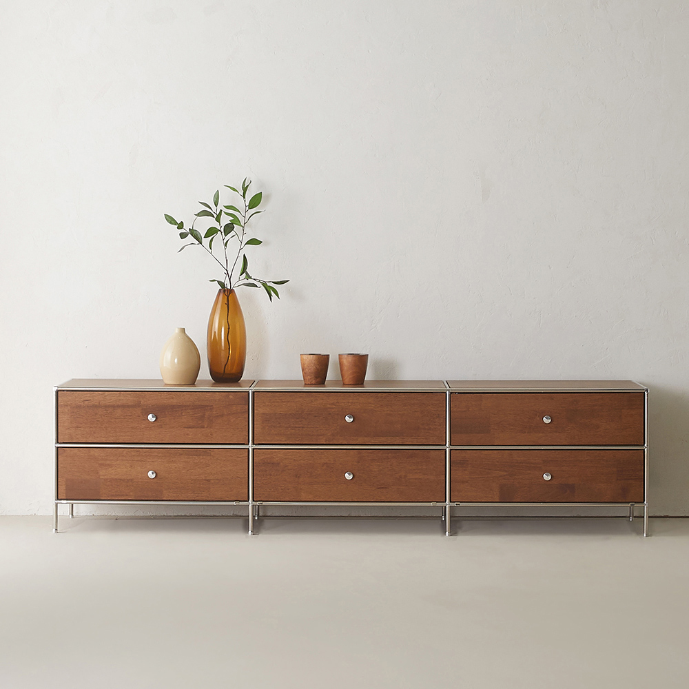 이노센트 스틸라 원목 미드센츄리 모듈 거실장 2000 낮은 서랍형 i104186, 월넛