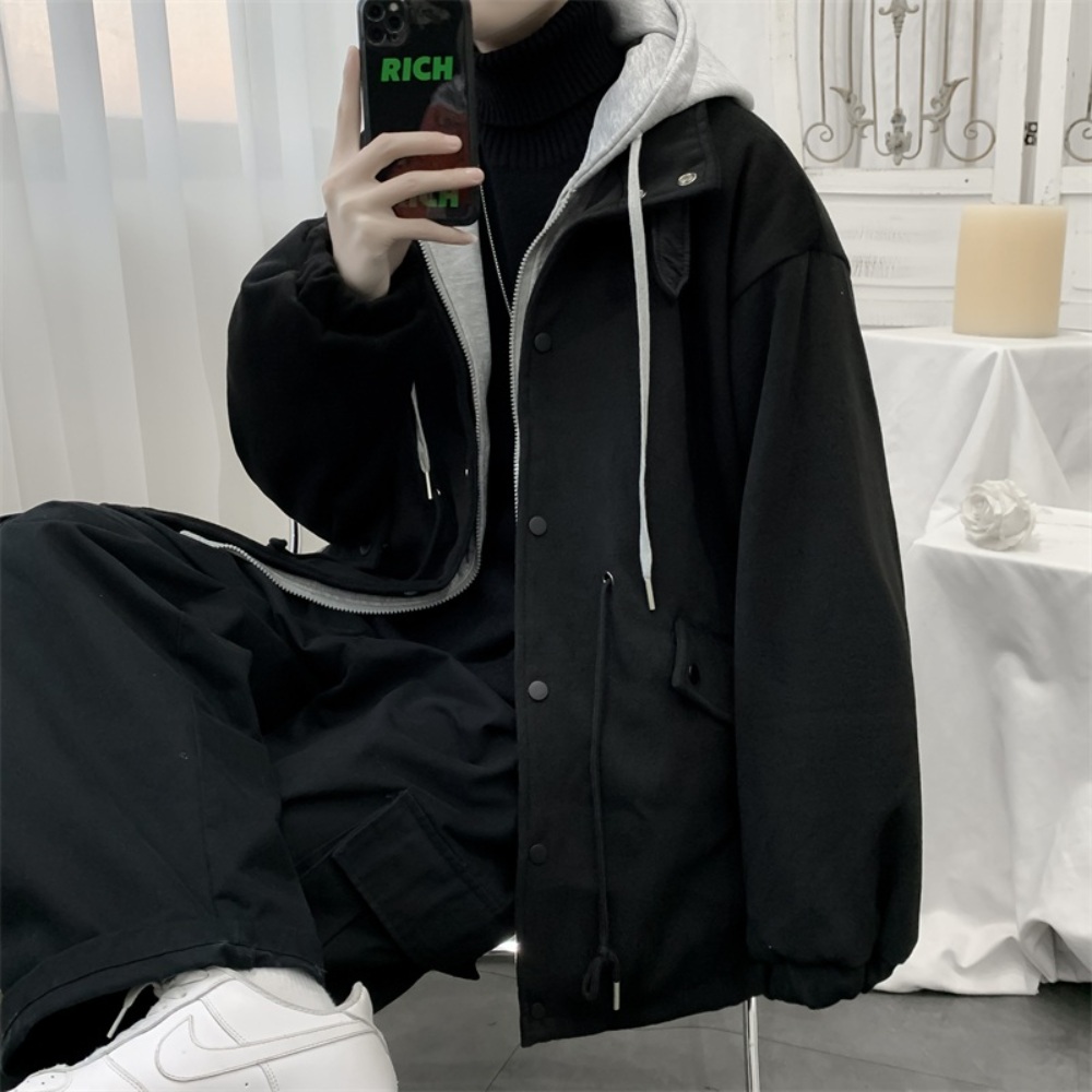 남자 모직 자켓 점퍼 후드 심플 캐주얼 데일리 학생 루즈핏 3컬러 3XL - 상세 이미지 2