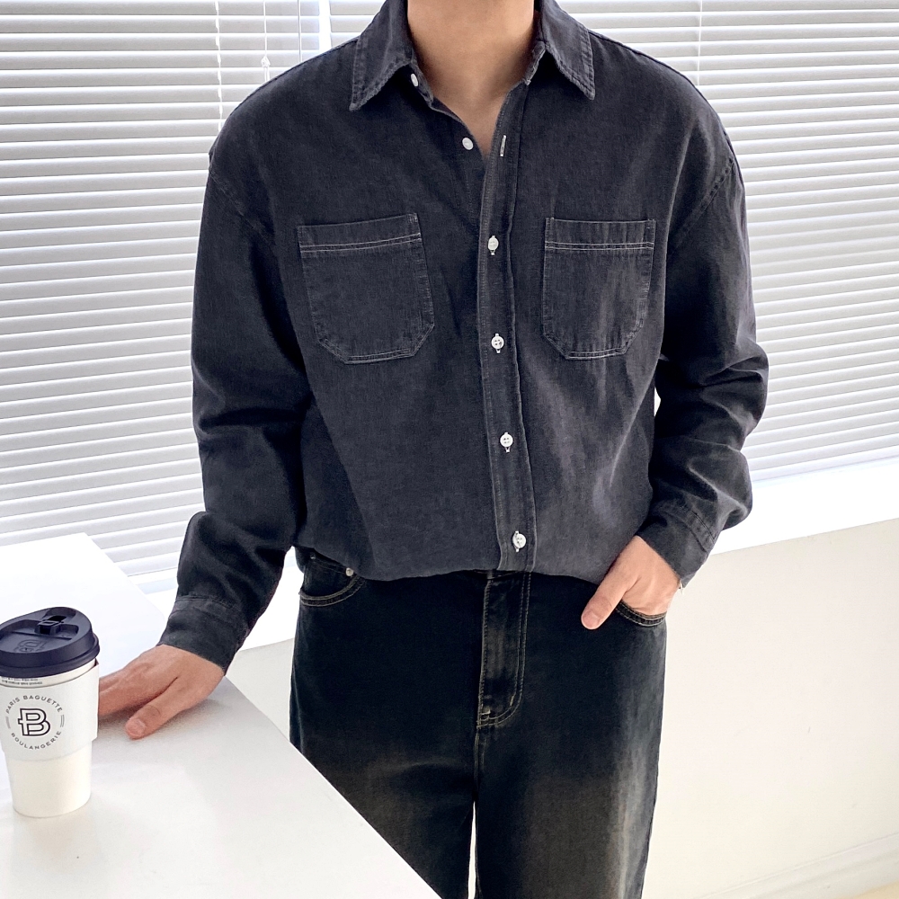 남자청남방 남성데님셔츠 오버핏데님셔츠 - 상품 이미지