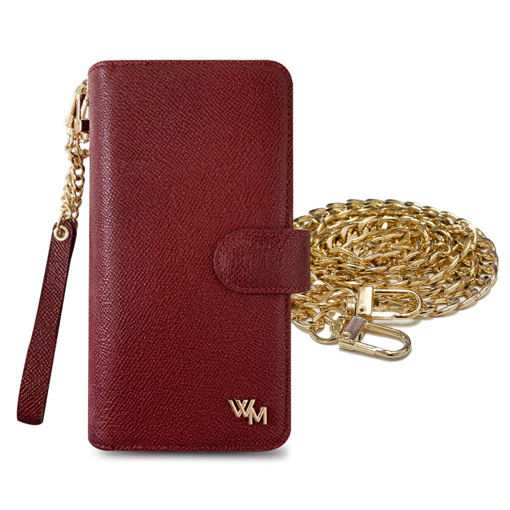롱체인위크미 천연 소가죽 다이어리 지갑 케이스 레드와인, 갤럭시S10 플러스 - 상품 이미지