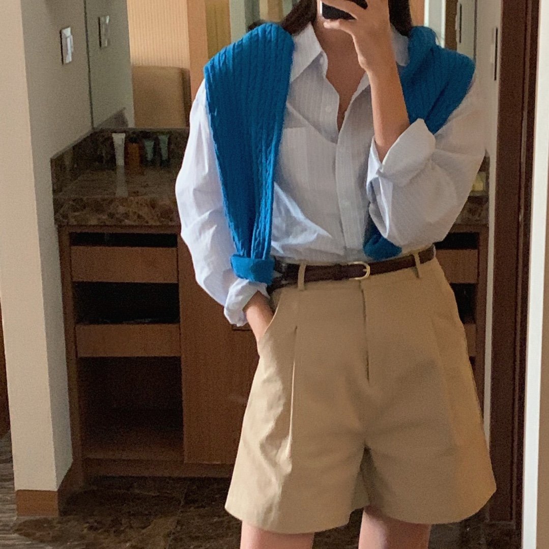 오버무드 여성 봄신상 루즈핏 스트라이프 줄무늬 단가라 포켓 남방 2color