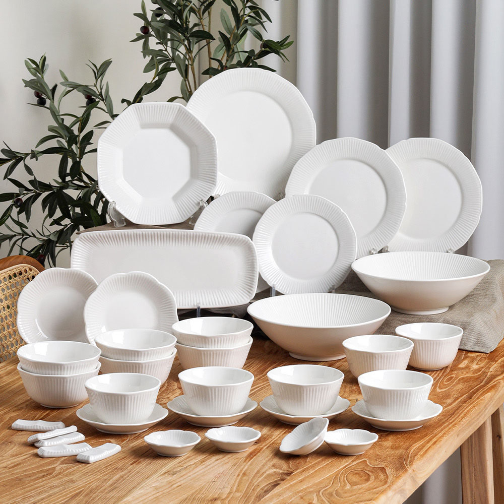 윤도자기 순백 화이트 국산 6인 그릇세트 37P 신혼식기