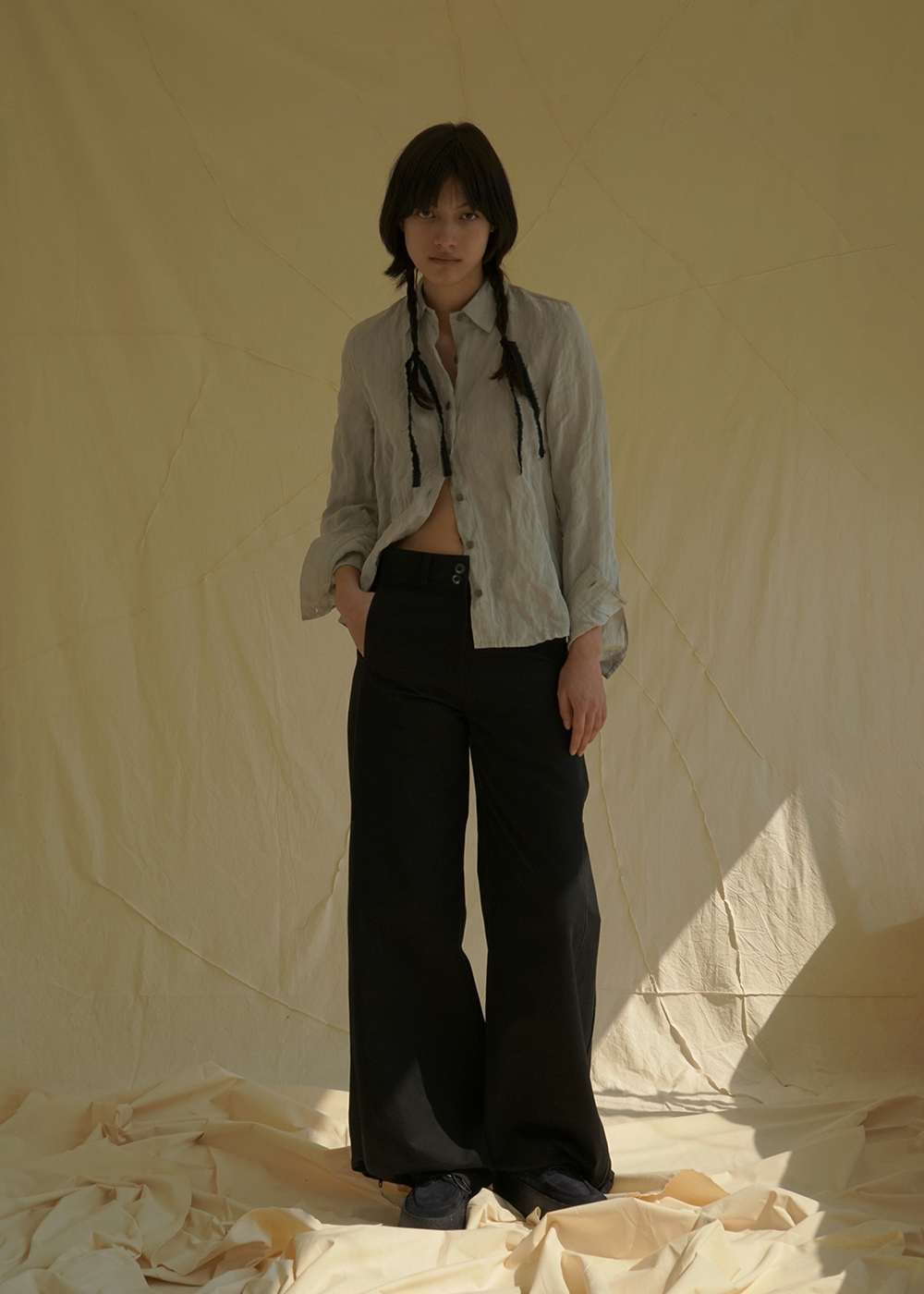 루드 코튼 나일론 와이드 롱 지퍼 디테일 팬츠 국산 원단 Pants 01 - 상품 이미지