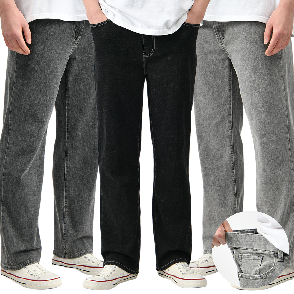 남자 청바지 일자 스판 인밴딩 워싱 블랙 그레이 흑청 데님 빅사이즈