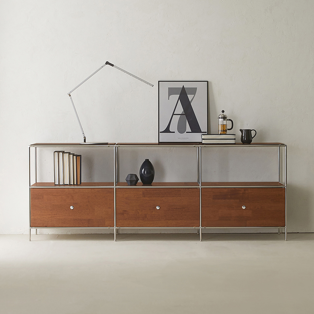 이노센트 스틸라 원목 미드센츄리 모듈 거실장 2000 높은 선반형 i104185, 월넛