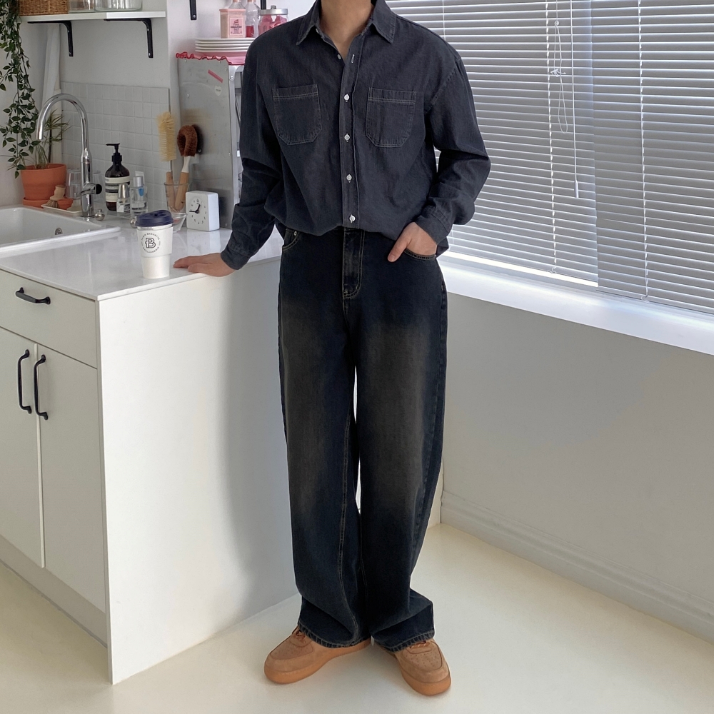 남자청남방 남성데님셔츠 오버핏데님셔츠 - 상세 이미지 4