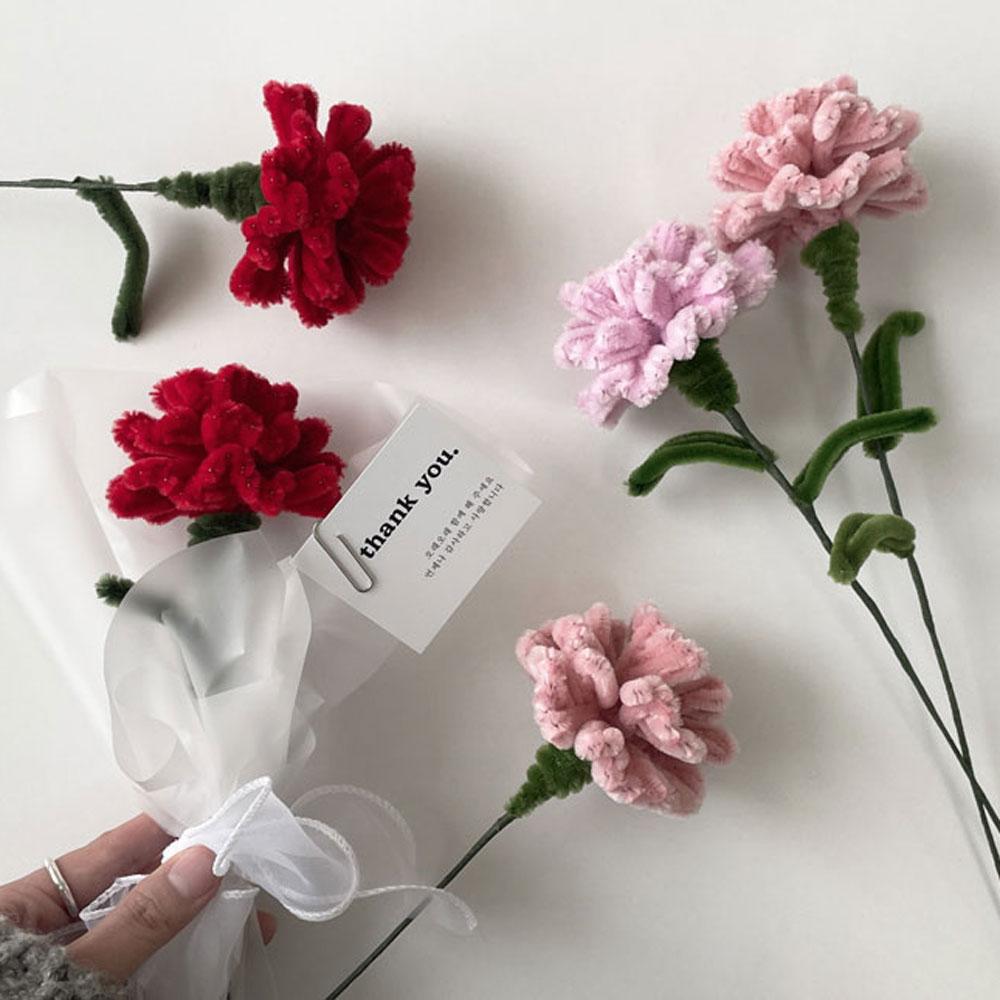모루 카네이션 꽃다발 만들기 DIY 한송이 키트 어버이날 스승의날 선물 레드 - 상세 이미지 3