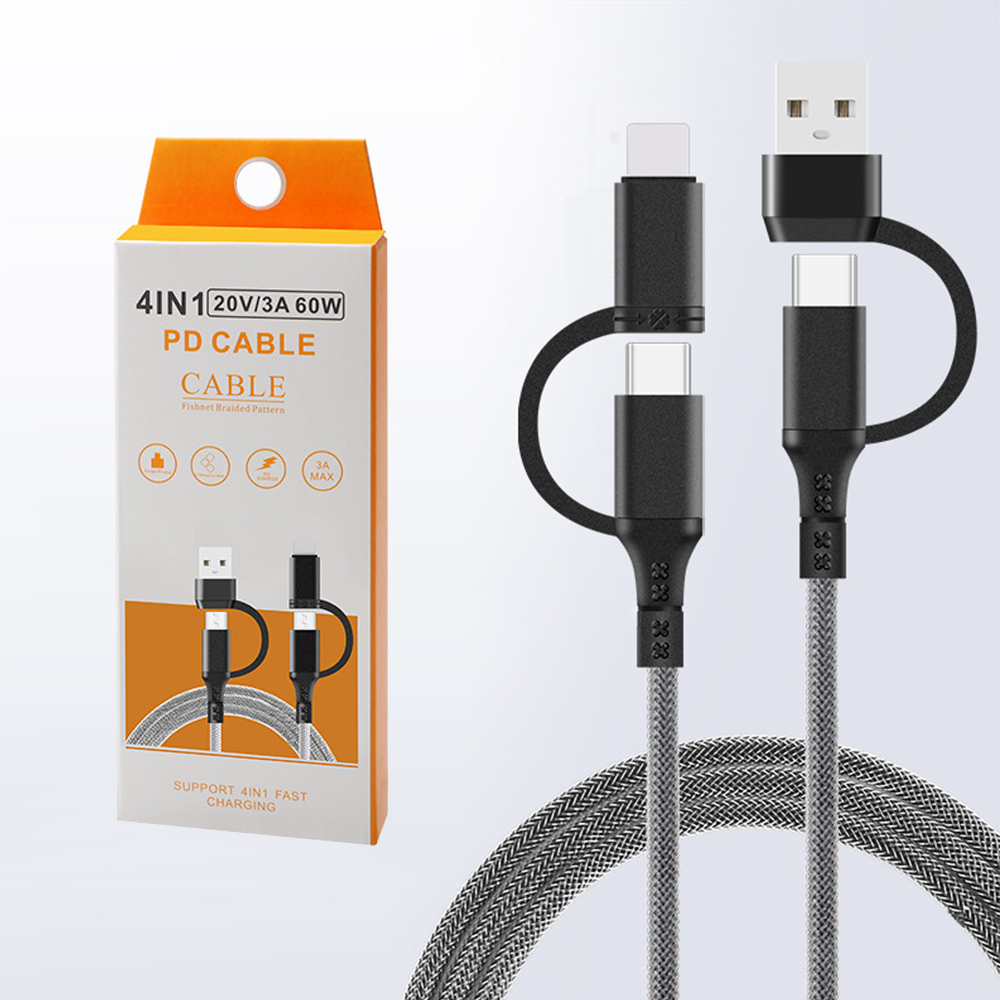 PD C to C 멀티 고속 핸드폰 충전 케이블 차량용 휴대용 여행 8핀 C타입 충전기 충전선 4in1 데이터전송 60w
