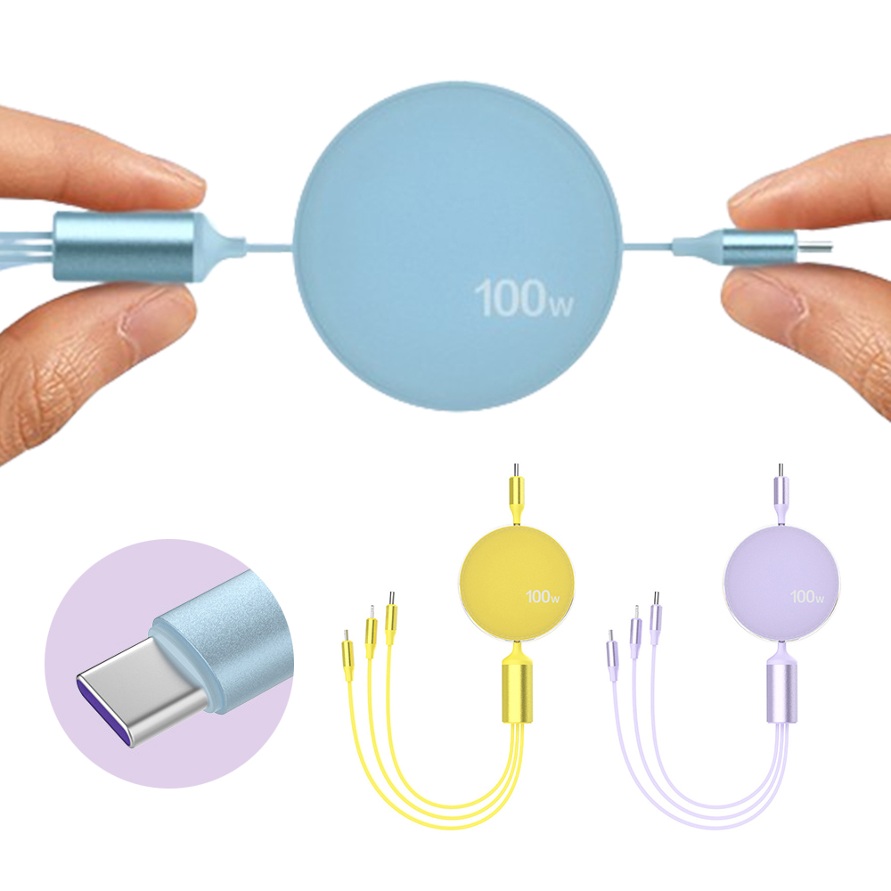 100W PD 충전 롤케이블 3in2 멀티 고속 핸드폰 릴케이블 휴대용 여행 8핀 C타입 5핀 자동감김 충전기 충전선 C to C