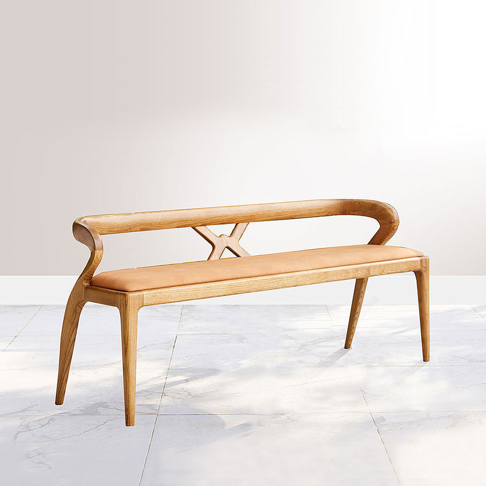 스코나 메디나 물푸레 애쉬 원목 아쿠아 패브릭 3인 등받이 벤치 의자 1450