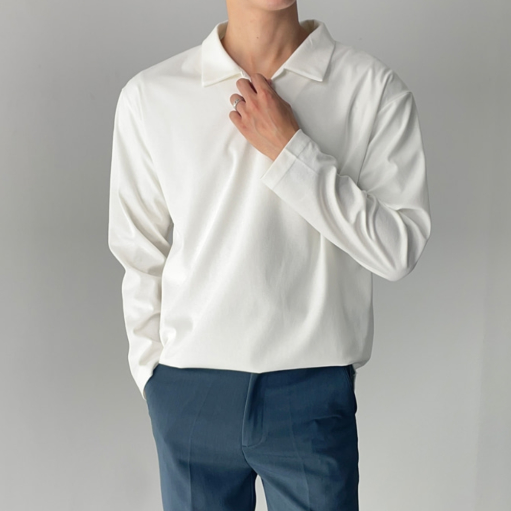 1+1 남자 데시 봄 가을 분또 긴팔 오픈 카라 티셔츠 - 상세 이미지 3