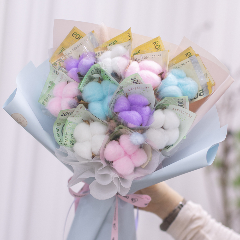 돈꽃다발 솜사탕 목화꽃 돈다발 현금 용돈 꽃다발 어버이날 생일 축하 기념일