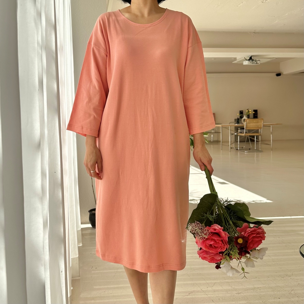 빅사이즈 자체제작 8부 소매 데일리 원피스 면 스판 니트 찰랑 H라인 원마일웨어 봄 가을