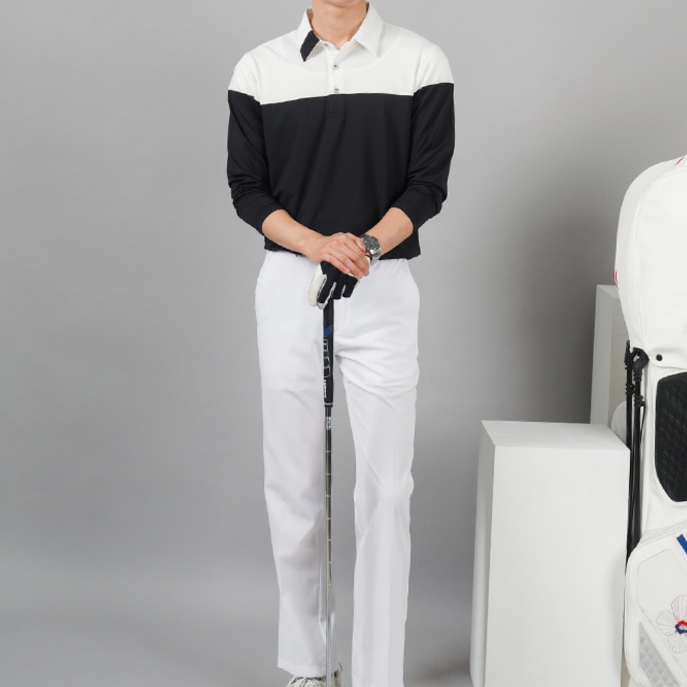 남자 스커 봄 가을 기능성 배색 스판 긴팔 골프티셔츠 - 상세 이미지 4