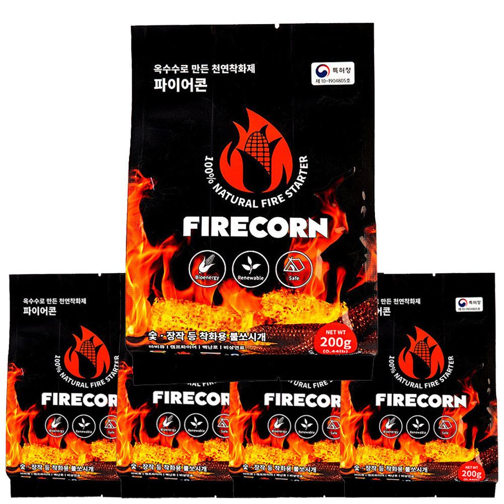 웰콘 파이어콘 200g 착화제 5개 옥수수 천연 불쏘시개 장작 숯 점화제