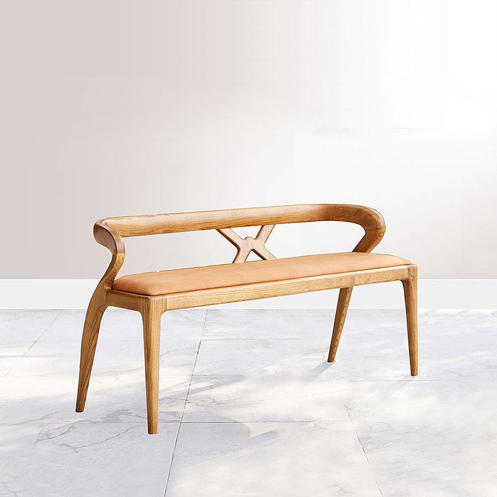 스코나 메디나 물푸레 애쉬 원목 아쿠아 패브릭 2인 등받이 벤치 의자 1100