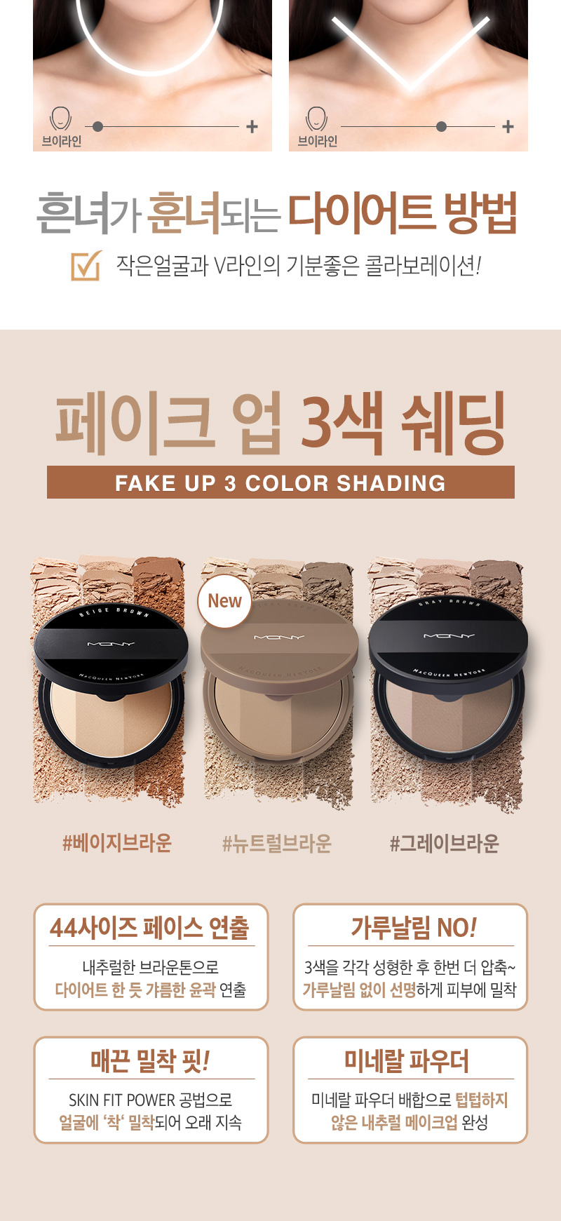 MQNY Fake-Up Contour Shading Shade Palette 3 Colors 9g