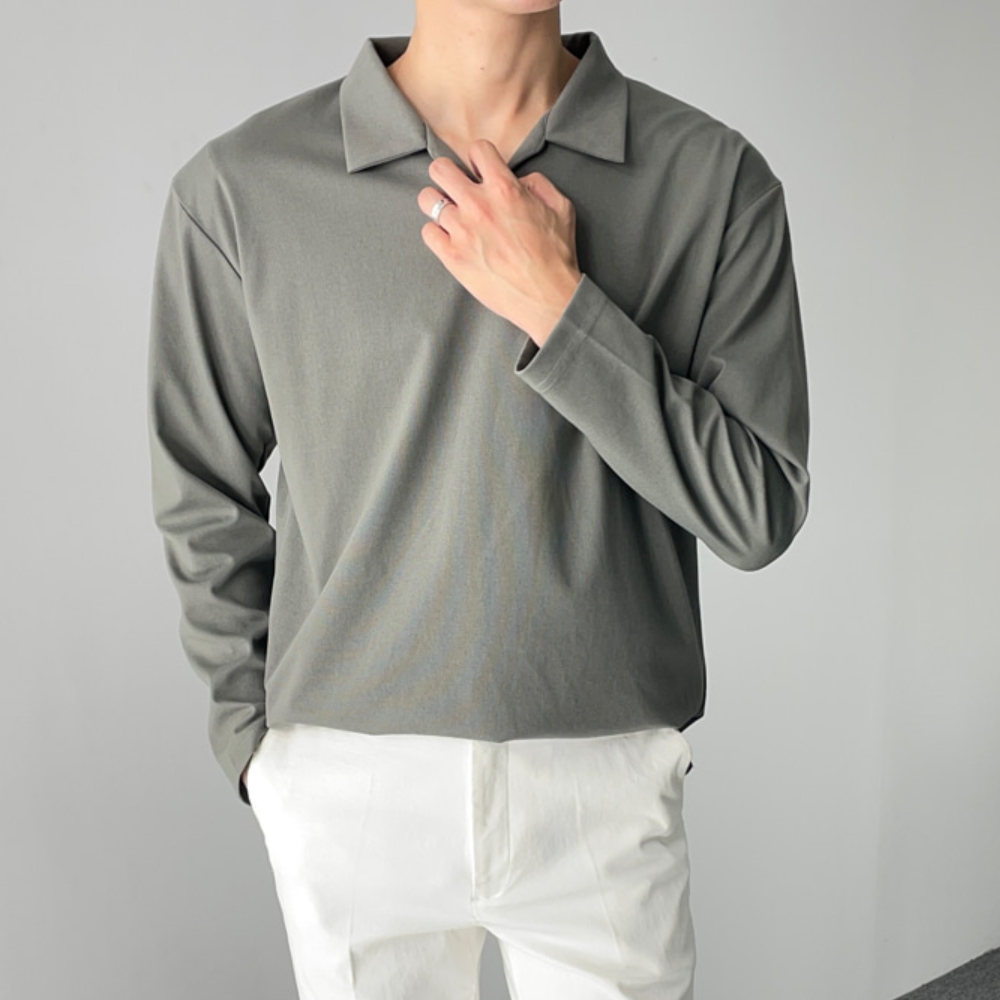 1+1 남자 데시 봄 가을 분또 긴팔 오픈 카라 티셔츠 - 상세 이미지 5