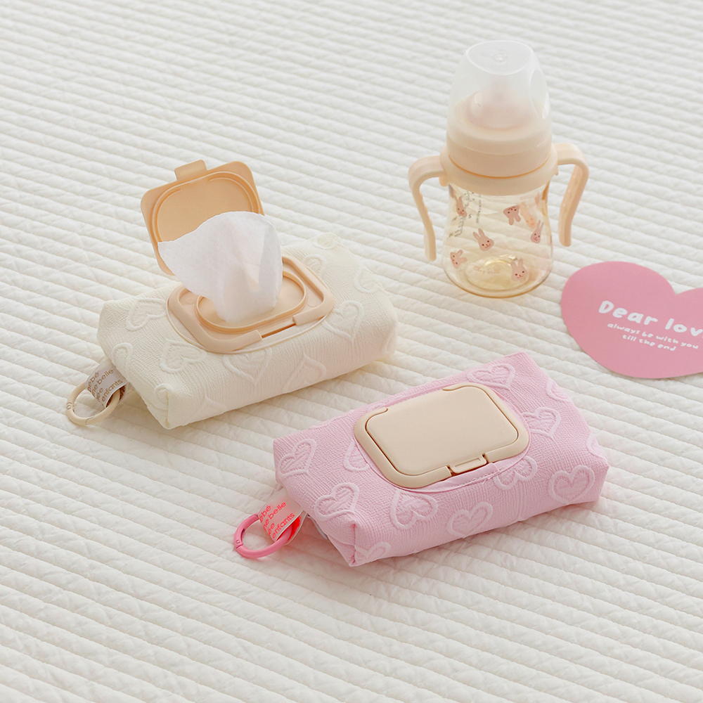 쉐베베 미니 휴대용 물티슈 파우치 누빔 케이스 커버 하트엠보