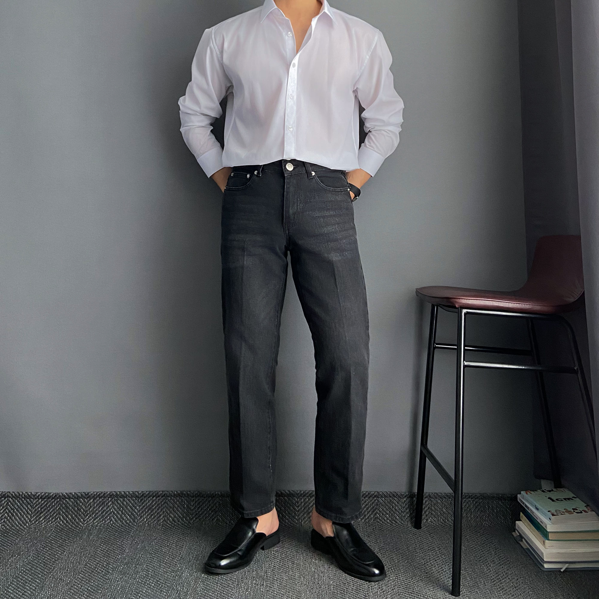레직기 레직기데님 남자세미와이드청바지 흑청바지 - 상세 이미지 4