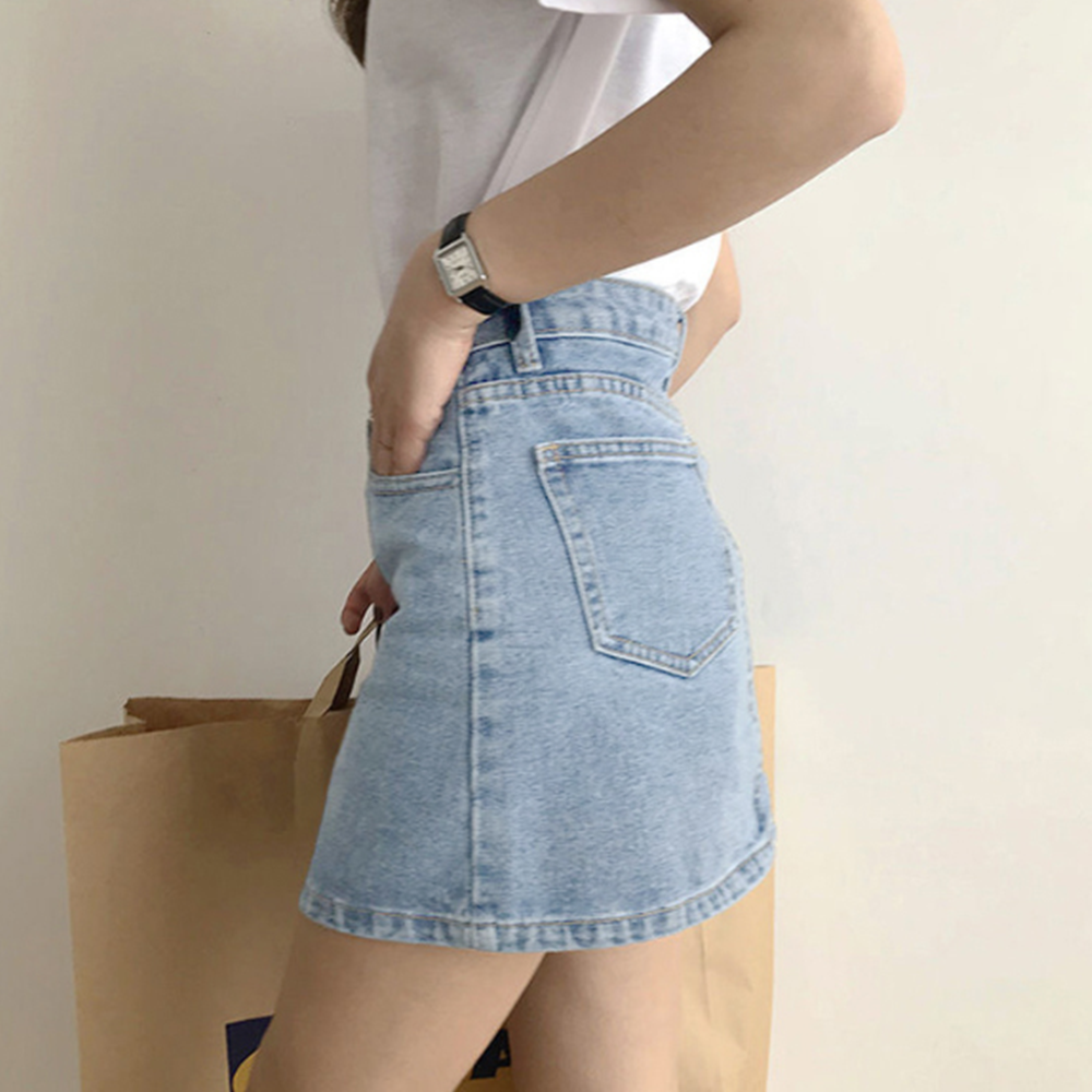 짧은청치마 H라인 하이웨스트 여성 워싱데님 미니 스커트 - 상세 이미지 5
