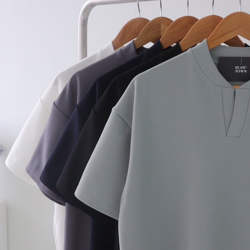 1+1 남자반팔티 차이나카라 오버핏 헨리넥반팔 - 상품 이미지