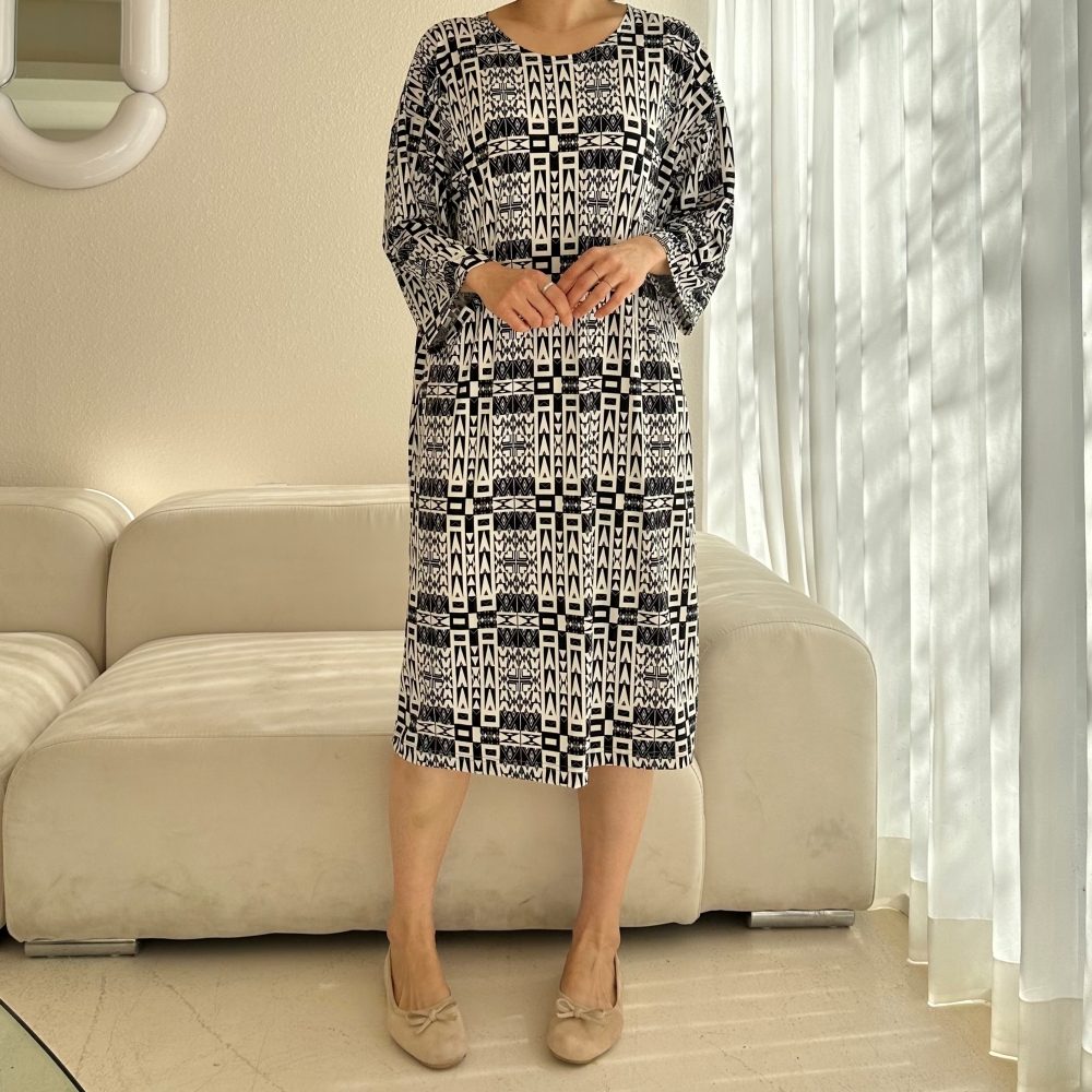 빅사이즈 자체제작 8부 소매 데일리 원피스 면 스판 니트 찰랑 H라인 원마일웨어 봄 가을