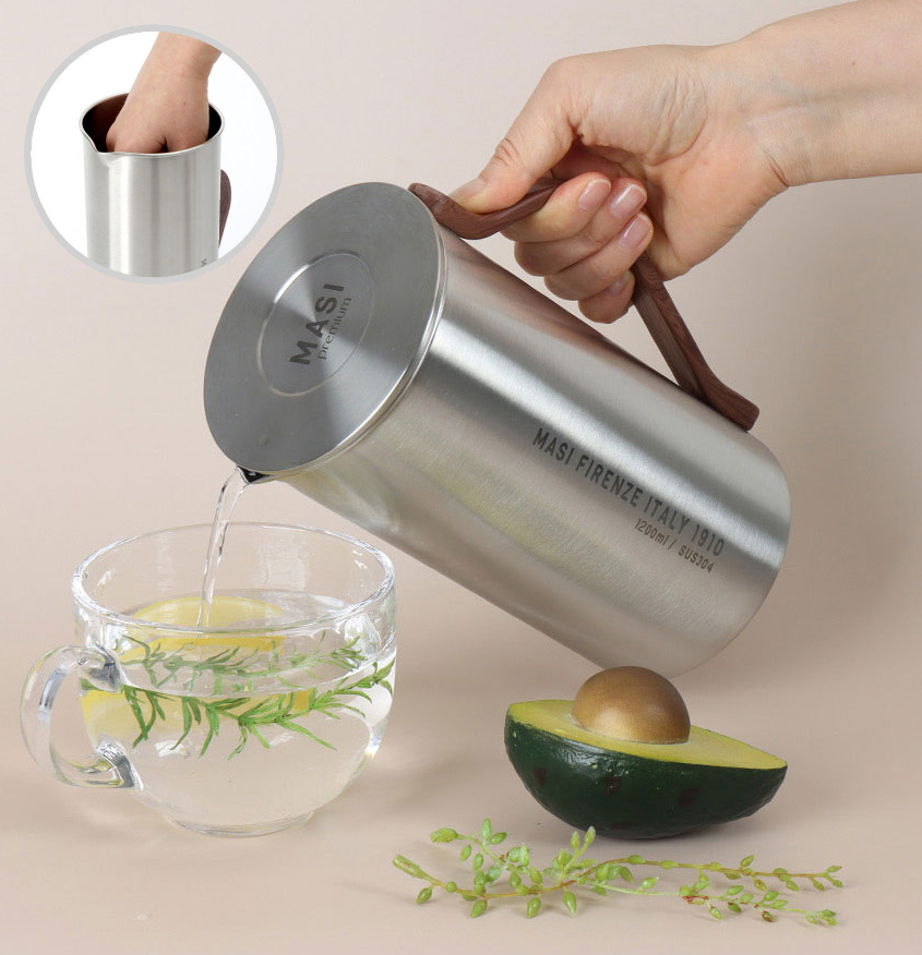 스텐 물병 가정용 업소용 냉장고 물통 넓은 입구 물병 1200ml - 메인 이미지