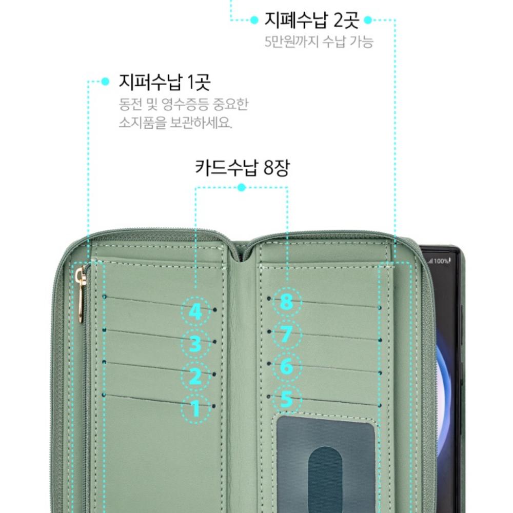 벨루아 다이어리 지퍼형 지갑 케이스 스트랩 퍼플, 갤럭시A25 - 상세 이미지 2