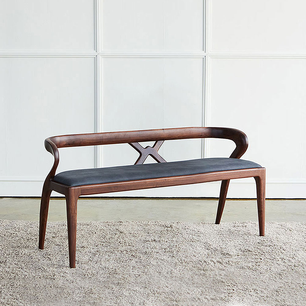 스코나 메디나 물푸레 애쉬 원목 아쿠아 패브릭 2인 등받이 벤치 의자 1100