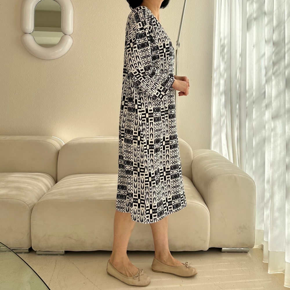 빅사이즈 자체제작 8부 소매 데일리 원피스 면 스판 니트 찰랑 H라인 원마일웨어 봄 가을