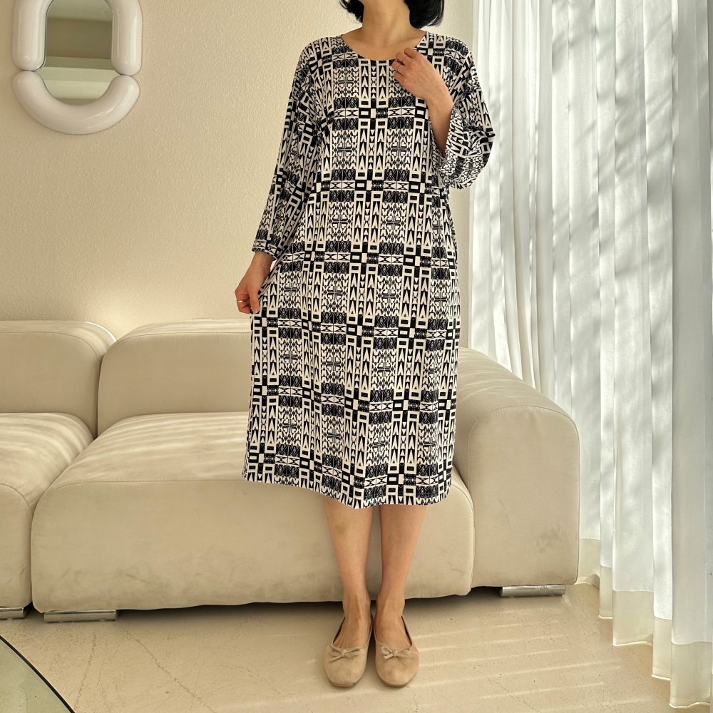 빅사이즈 자체제작 8부 소매 데일리 원피스 면 스판 니트 찰랑 H라인 원마일웨어 봄 가을