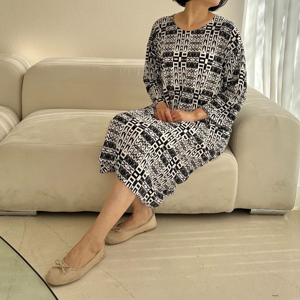 빅사이즈 자체제작 8부 소매 데일리 원피스 면 스판 니트 찰랑 H라인 원마일웨어 봄 가을